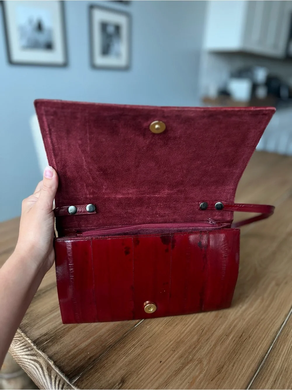 Vintage Genuine Eel Skin Leather Shoulder Bag/Clutch - Made in Korea